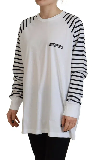 Pre-owned Dsquared2 Dsquared² White Cotton Striped Crew Neck Short Sleeve Women's Sweater ()