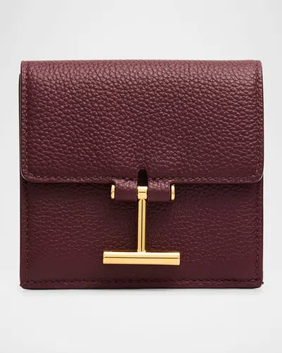 Tom Ford Flap Card Holder In Snake-embossed Leather In Burgundy