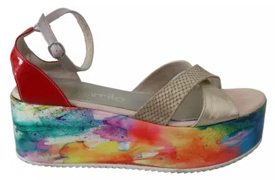 Pre-owned Ebarrito Multicolor Leather Ankle Strap Wedge Heel Sandals Women's Shoes ()