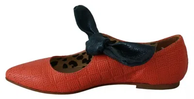 Pre-owned Ebarrito Orange Leather Bow Slip-on Loafers Ballet Flat Women's Shoes ()