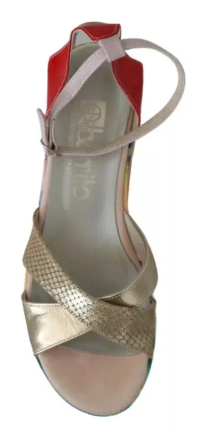 Pre-owned Ebarrito Multicolor Leather Ankle Strap Wedge Heel Sandals Women's Shoes ()
