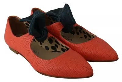 Pre-owned Ebarrito Orange Leather Bow Slip-on Loafers Ballet Flat Women's Shoes ()