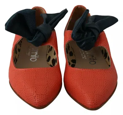 Pre-owned Ebarrito Orange Leather Bow Slip-on Loafers Ballet Flat Women's Shoes ()