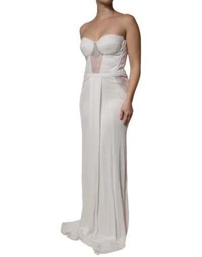 Pre-owned Elisabetta Franchi White Strapless Bustier Mermaid Gown Women's Dress ()