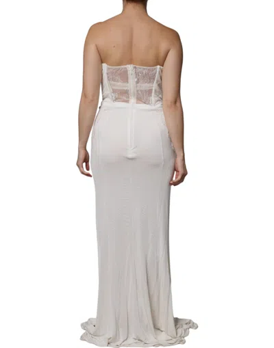 Pre-owned Elisabetta Franchi White Strapless Bustier Mermaid Gown Women's Dress ()