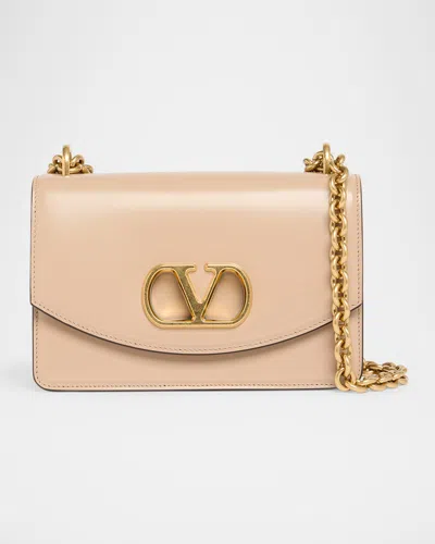 Valentino Vain Small Vlogo Leather Shoulder Bag In Neutral