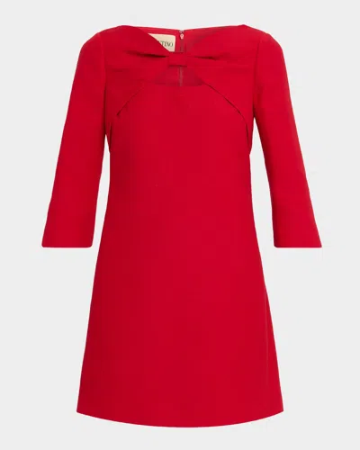Valentino Colorblock Bow Long-sleeve Mini Dress In Red