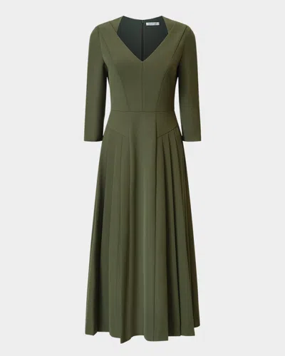 Kay Unger Enola Pleated Stretch Crepe Midi Dress In Green