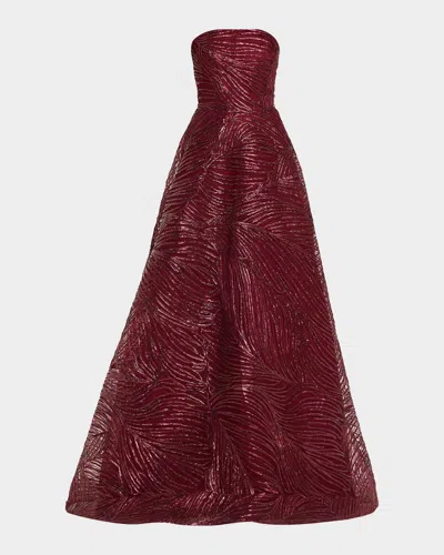 Naeem Khan Strapless Metallic Raffia Embroidered Ball Gown