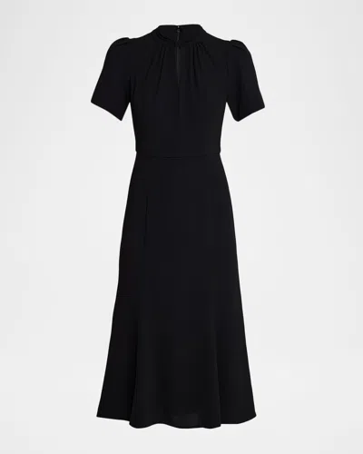 Shoshanna Allegra Cutout Puff-sleeve Crepe Midi Dress In Black
