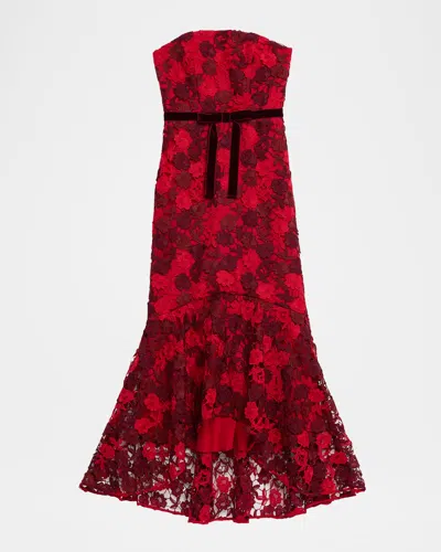 Shoshanna Cierra Strapless Floral Lace High-low Gown In Red