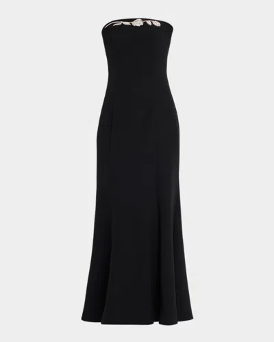 Shoshanna Phillippa Embellished Crepe Strapless Gown In Black