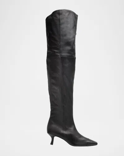 Cult Gaia Silas Cap-toe Leather Over-the-knee Boots In Black