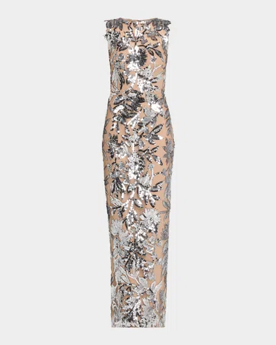 Bronx And Banco Violet Silver Sequin Maxi Dress In Brown