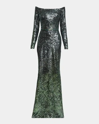 Elie Saab Off-the-shoulder Ombre Sequin Trumpet Gown