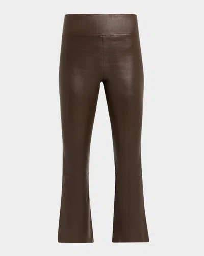 Sprwmn High-waist Flare-leg Cropped Leather Leggings In Brown
