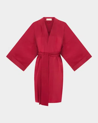 Olivia Von Halle Mimi Silk Satin Kimono Robe In Brown