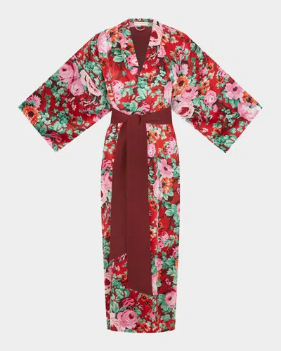 Olivia Von Halle Queenie Floral-print Silk Satin Robe In Multi