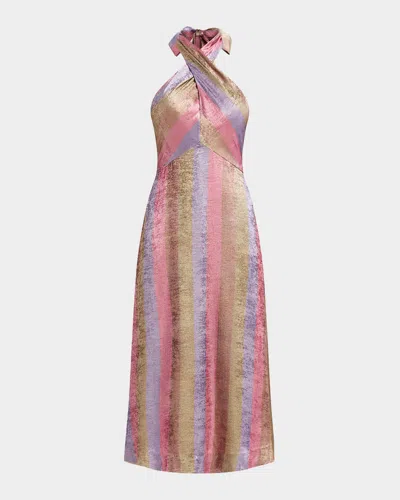 Mestiza New York Copacabana Metallic Striped Halter Midi Dress In Multi