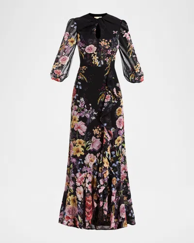 Mestiza New York Ophelia Draped Floral-print Chiffon Gown In Multi