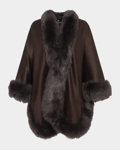 Gorski Cashmere Cape With Toscana Shearling Lamb Trim In Brown
