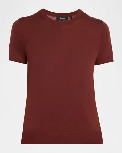 Theory Regal Merino Wool Short-sleeve Crew T-shirt In Burgundy