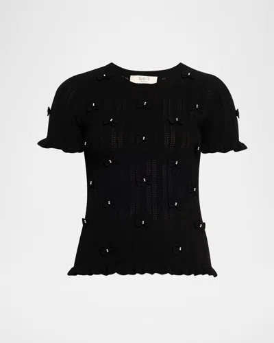 Sea Alberta Embellished Pointelle-knit Top In Black
