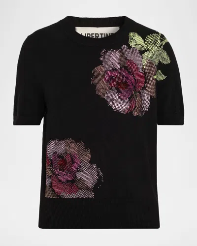 Libertine American Beauty Embellished Short-sleeve Cashmere Sweater In Black