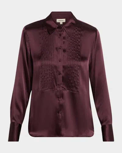 L'agence Divya Pintuck Tux Shirt In Brown