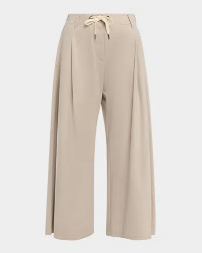 Brunello Cucinelli Pleated Wide-leg Crop Sport Pants In Metallic