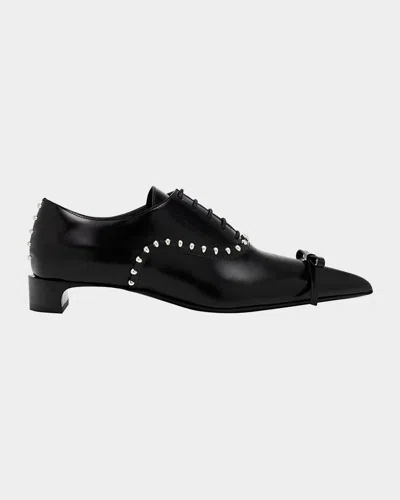 Jil Sander Studded Lace-up Leather Oxford Pumps In Black