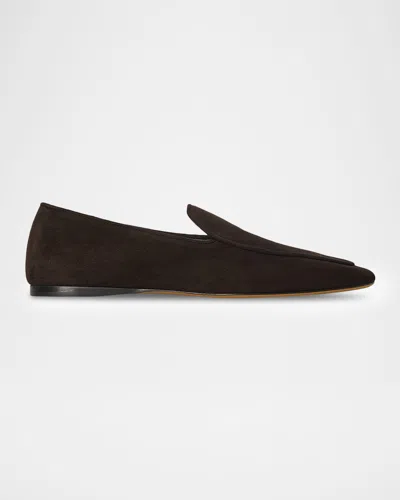 The Row Awar Flat Suede Loafers In Brown