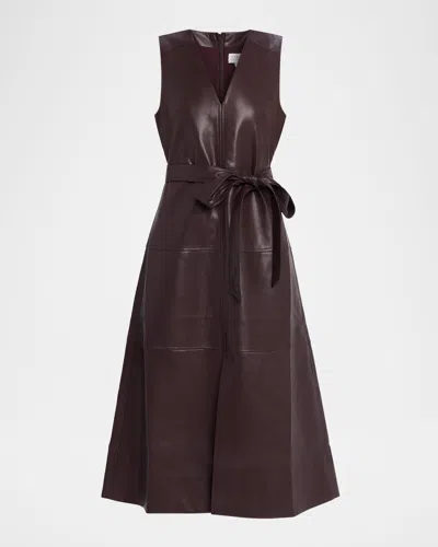 Tanya Taylor Reinella Vegan Leather Midi Dress In Burgundy