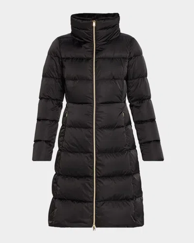 Herno Ultralight Nylon A-shape Down Jacket With Alternative Fur In Black