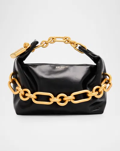 Balmain Sync Mini Chain Leather Top-handle Bag In Black