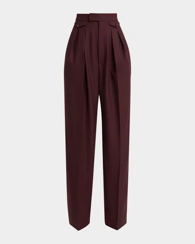 Chloé High-rise Pleated Wool Gabardine Wide-leg Pants In Purple