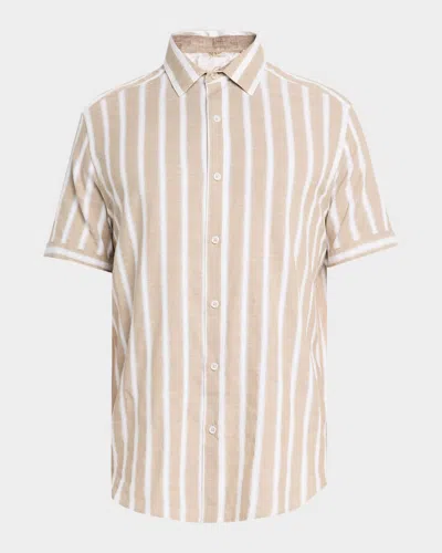 Robert Graham Preston Stripe Short Sleeve Cotton Blend Button-up Shirt In White