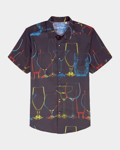 Robert Graham Neon Nights Short Sleeve Button Down Shirt In Blue