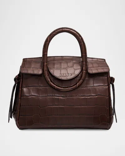 Staud Maude Mini Croc-embossed Leather Shoulder Bag In Brown