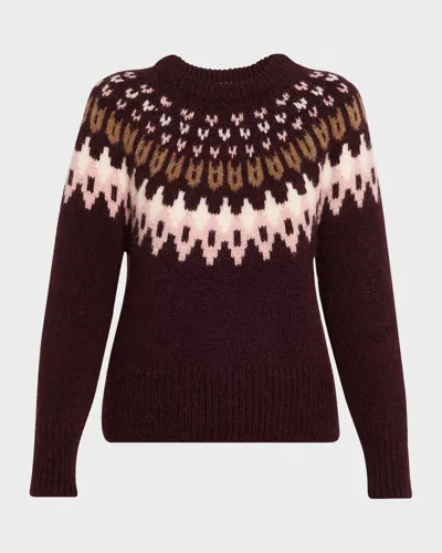 Veronica Beard Anne Fairisle Crewneck Sweater In Burgundy