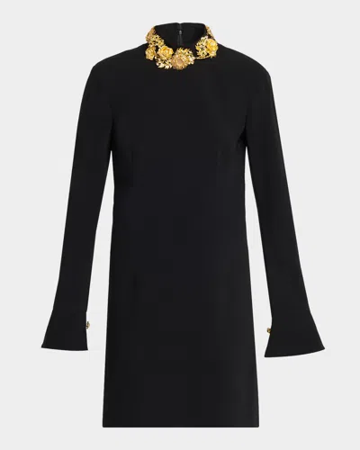 Cinq À Sept Ebby Brooches Long-sleeve Mini Dress In Black