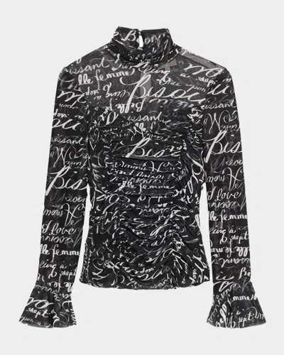 Cinq À Sept Lucy Love Journal Ruched Top In Black