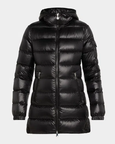 Moncler Glements Hooded Mid-length Down Jacket In Black
