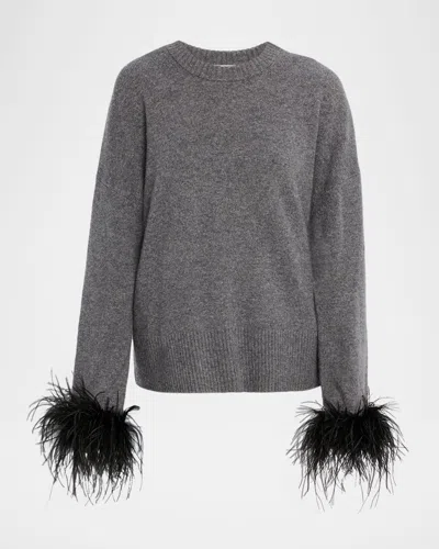 A.l.c Wilda Feather-trim Crewneck Sweater In Gray