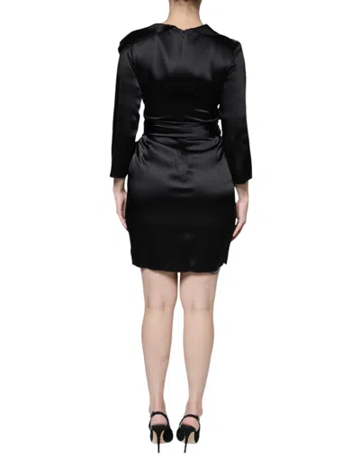 Pre-owned Emporio Armani Black Satin Long Sleeves Wrap Sheath Mini Women's Dress ()