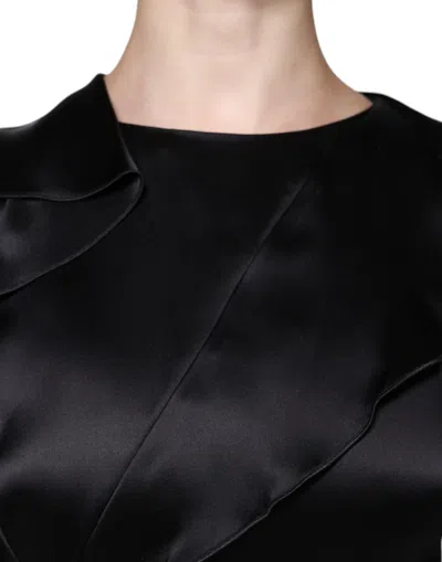 Pre-owned Emporio Armani Black Satin Long Sleeves Wrap Sheath Mini Women's Dress ()