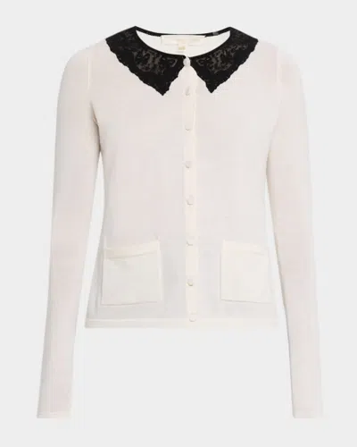 Loveshackfancy Lolani Wool Lace Collar Cardigan In White