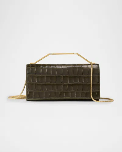Veronica Beard Barre Croc-embossed Leather Clutch Bag In Green