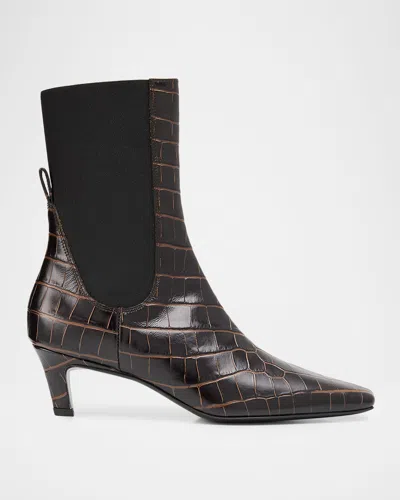 Totême Toteme Women The Mid Heel Boot Leather Boots With Croco Effect In Brown