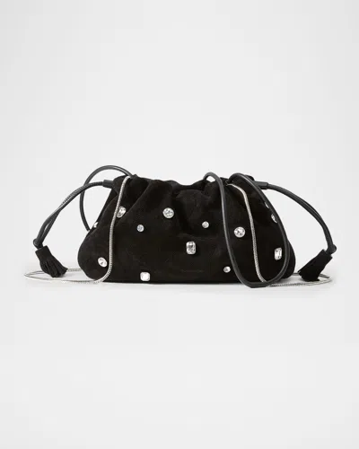 Veronica Beard Small Crystal-studded Suede Clutch Bag In Black